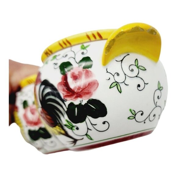 Py Early Provincial Rooster and Roses Double Condiment Jars Spoon Ucago Folk Art - Picture 9 of 9